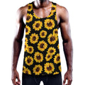 Black Sunflower Pattern Print Men's Workout Tank Top