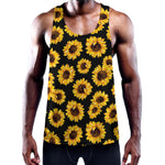Black Sunflower Pattern Print Training Tank Top