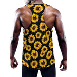 Black Sunflower Pattern Print Training Tank Top