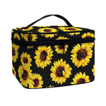 Black Sunflower Pattern Print Travel Makeup Bag