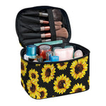 Black Sunflower Pattern Print Travel Makeup Bag