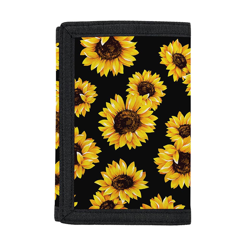 Black Sunflower Pattern Print Trifold Wallet