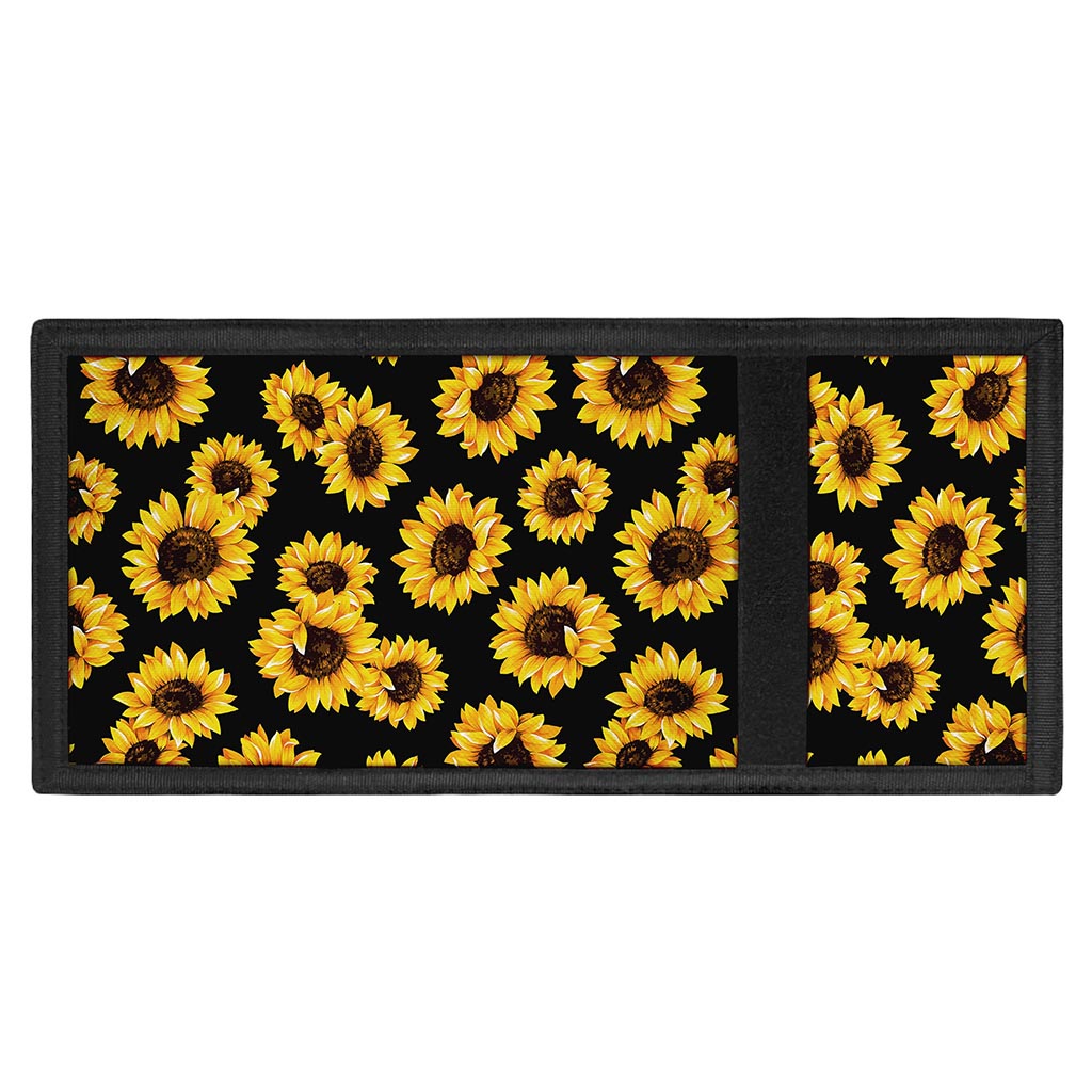 Black Sunflower Pattern Print Trifold Wallet
