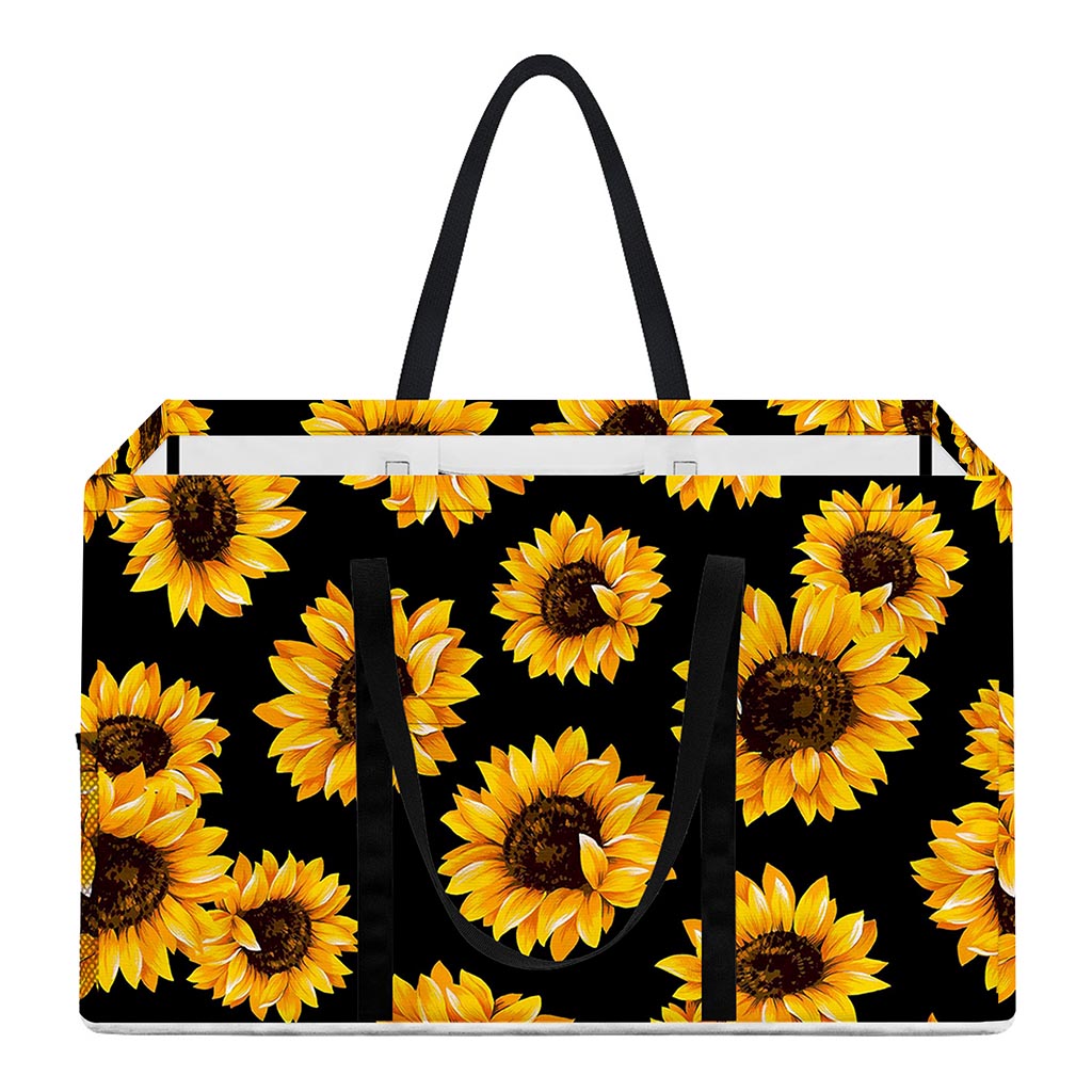 Black Sunflower Pattern Print Utility Tote Bag