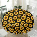 Black Sunflower Pattern Print Waterproof Round Tablecloth