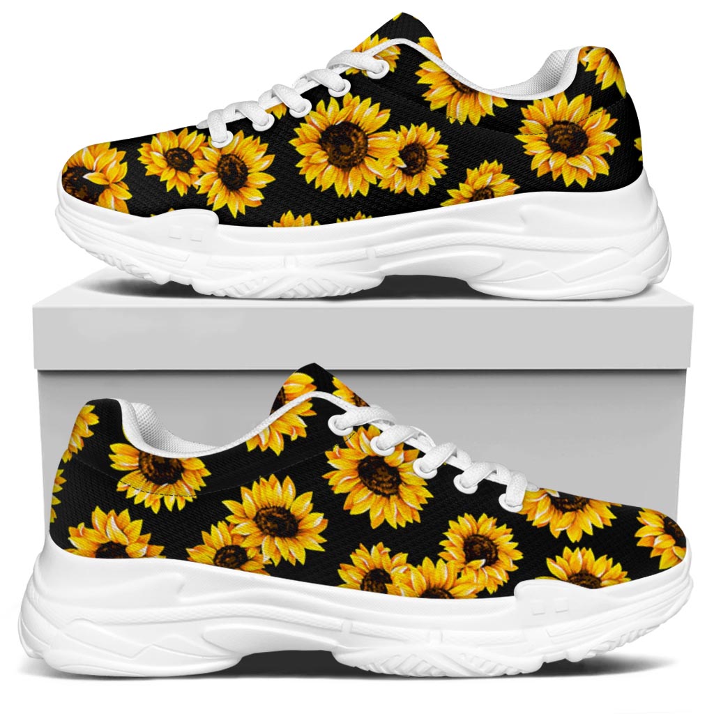 Black Sunflower Pattern Print White Chunky Shoes