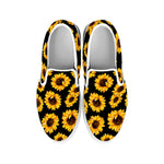 Black Sunflower Pattern Print White Slip On Sneakers