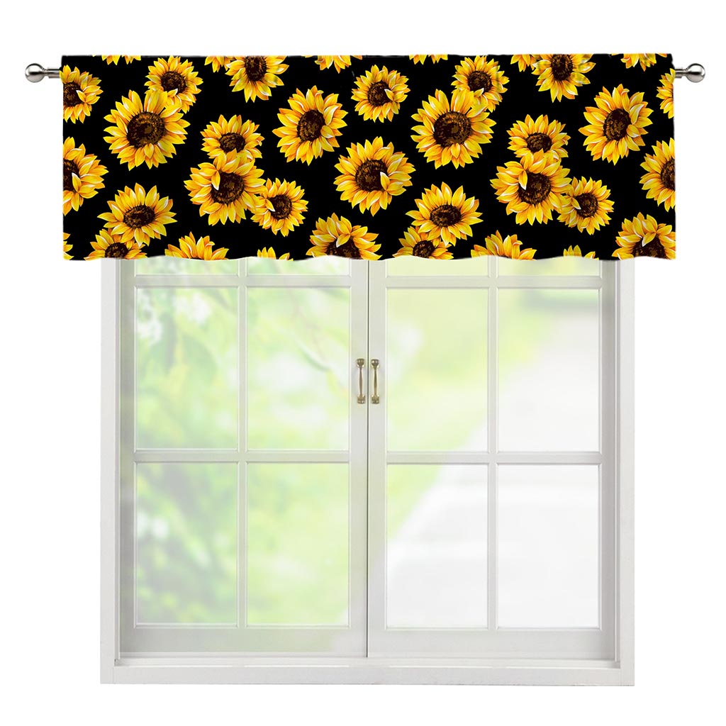Black Sunflower Pattern Print Window Valance