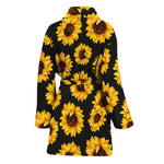 Black Sunflower Pattern Print Women's Bathrobe