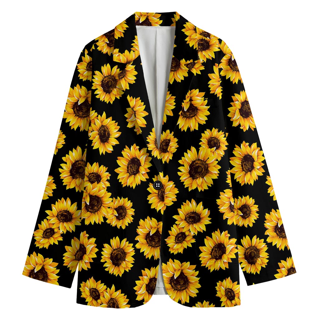 Black Sunflower Pattern Print Women's Blazer