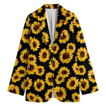 Black Sunflower Pattern Print Women's Blazer
