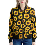 Black Sunflower Pattern Print Women's Bomber Jacket