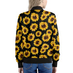 Black Sunflower Pattern Print Women's Bomber Jacket
