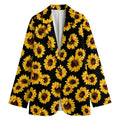 Black Sunflower Pattern Print Women's Cotton Blazer