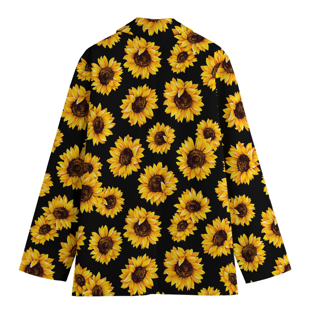 Black Sunflower Pattern Print Women's Cotton Blazer