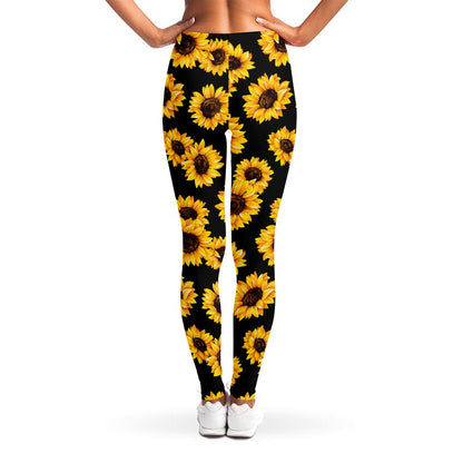 Black Sunflower Pattern Print Women's Leggings