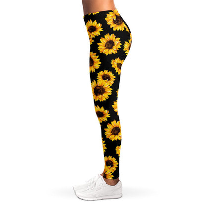 Black Sunflower Pattern Print Women's Leggings