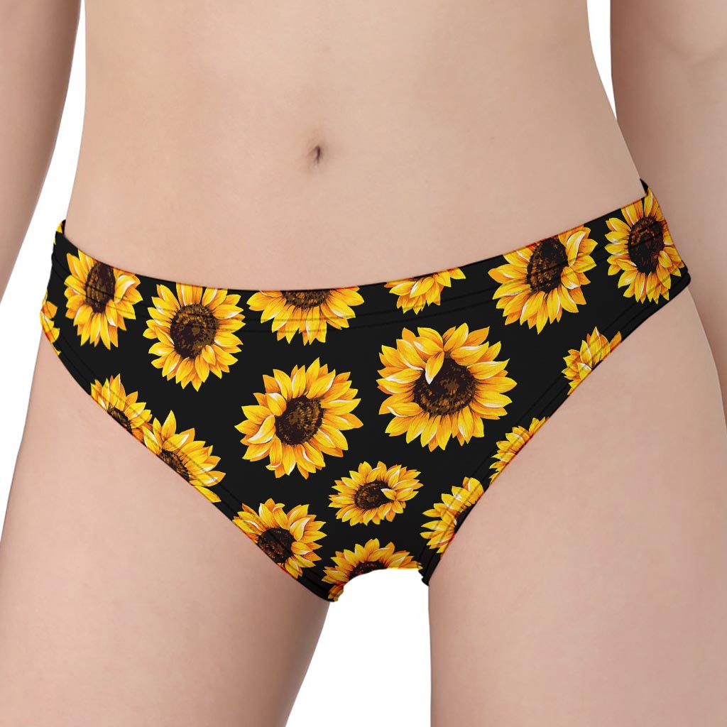 Black Sunflower Pattern Print Women's Panties