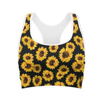 Black Sunflower Pattern Print Women's Sports Bra
