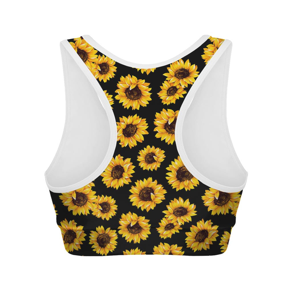 Black Sunflower Pattern Print Women's Sports Bra