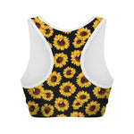 Black Sunflower Pattern Print Women's Sports Bra