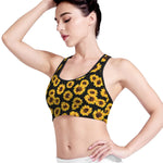 Black Sunflower Pattern Print Women's Sports Bra