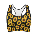 Black Sunflower Pattern Print Women's Sports Bra