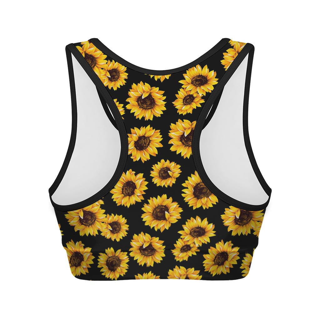 Black Sunflower Pattern Print Women's Sports Bra
