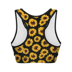 Black Sunflower Pattern Print Women's Sports Bra