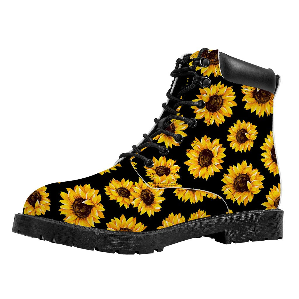 Black Sunflower Pattern Print Work Boots