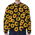Black Sunflower Pattern Print Zip Sleeve Bomber Jacket