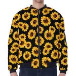 Black Sunflower Pattern Print Zip Sleeve Bomber Jacket