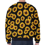 Black Sunflower Pattern Print Zip Sleeve Bomber Jacket