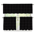 Black Tattersall Pattern Print 3 Piece Kitchen Curtains