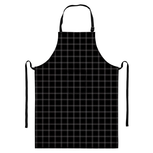 Black Tattersall Pattern Print Bib Apron With Pocket