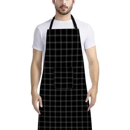 Black Tattersall Pattern Print Bib Apron With Pocket