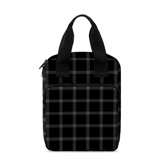 Black Tattersall Pattern Print Bible Tote Bag