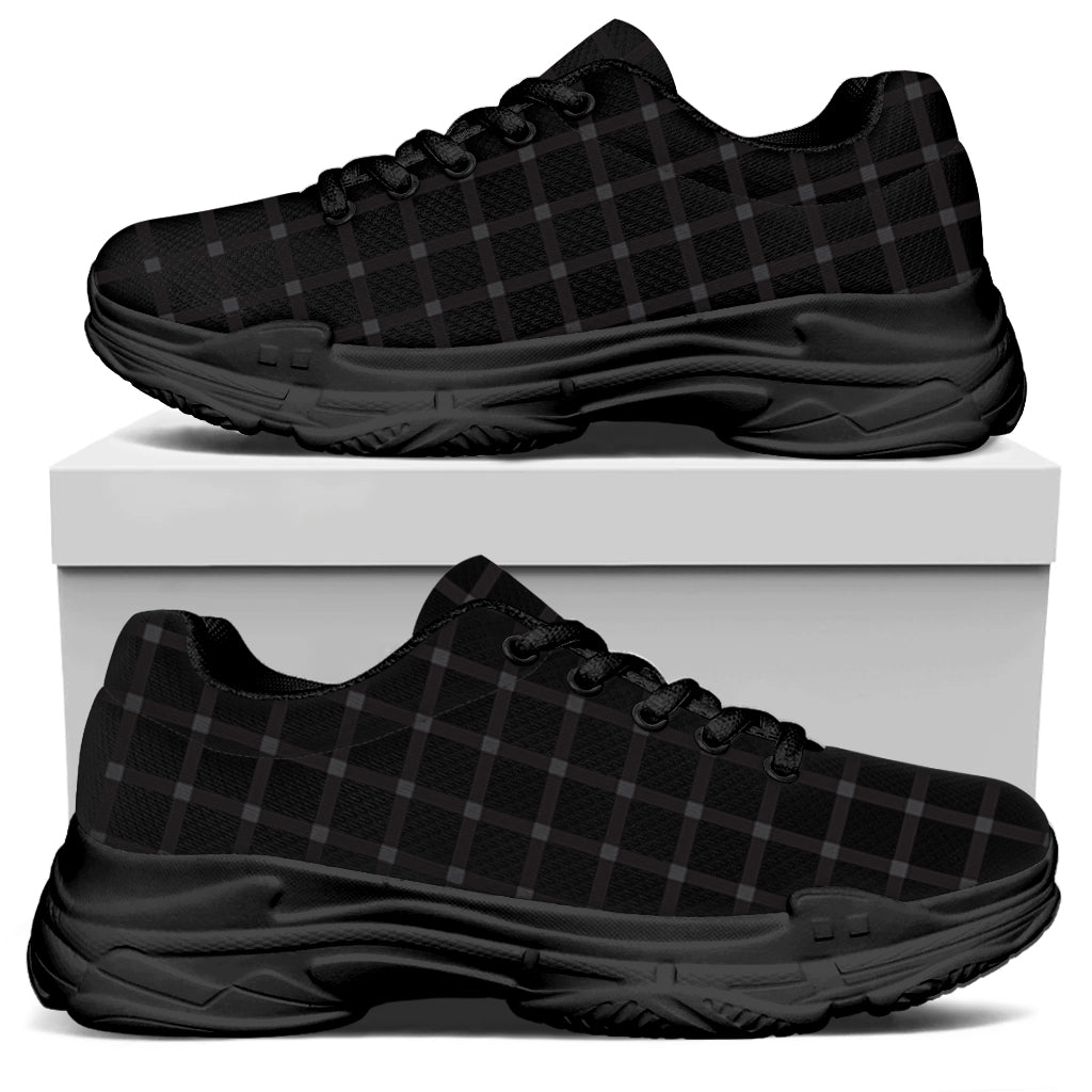 Black Tattersall Pattern Print Black Chunky Shoes