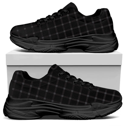 Black Tattersall Pattern Print Black Chunky Shoes