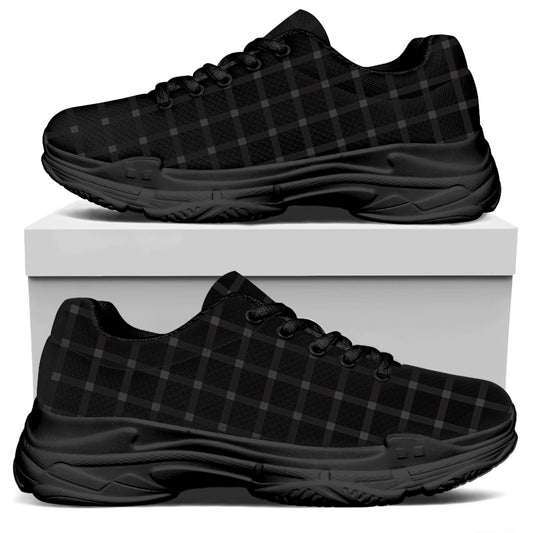 Black Tattersall Pattern Print Black Chunky Shoes
