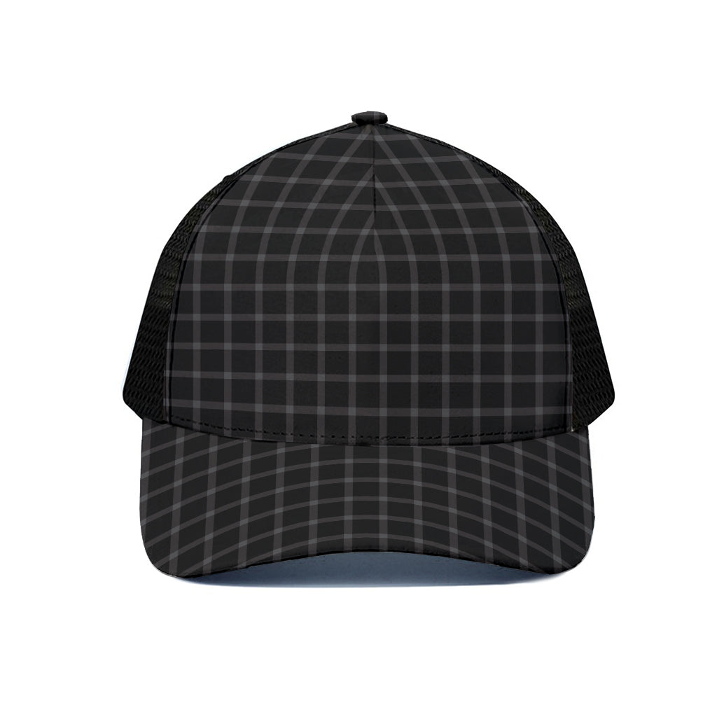 Black Tattersall Pattern Print Black Mesh Trucker Cap