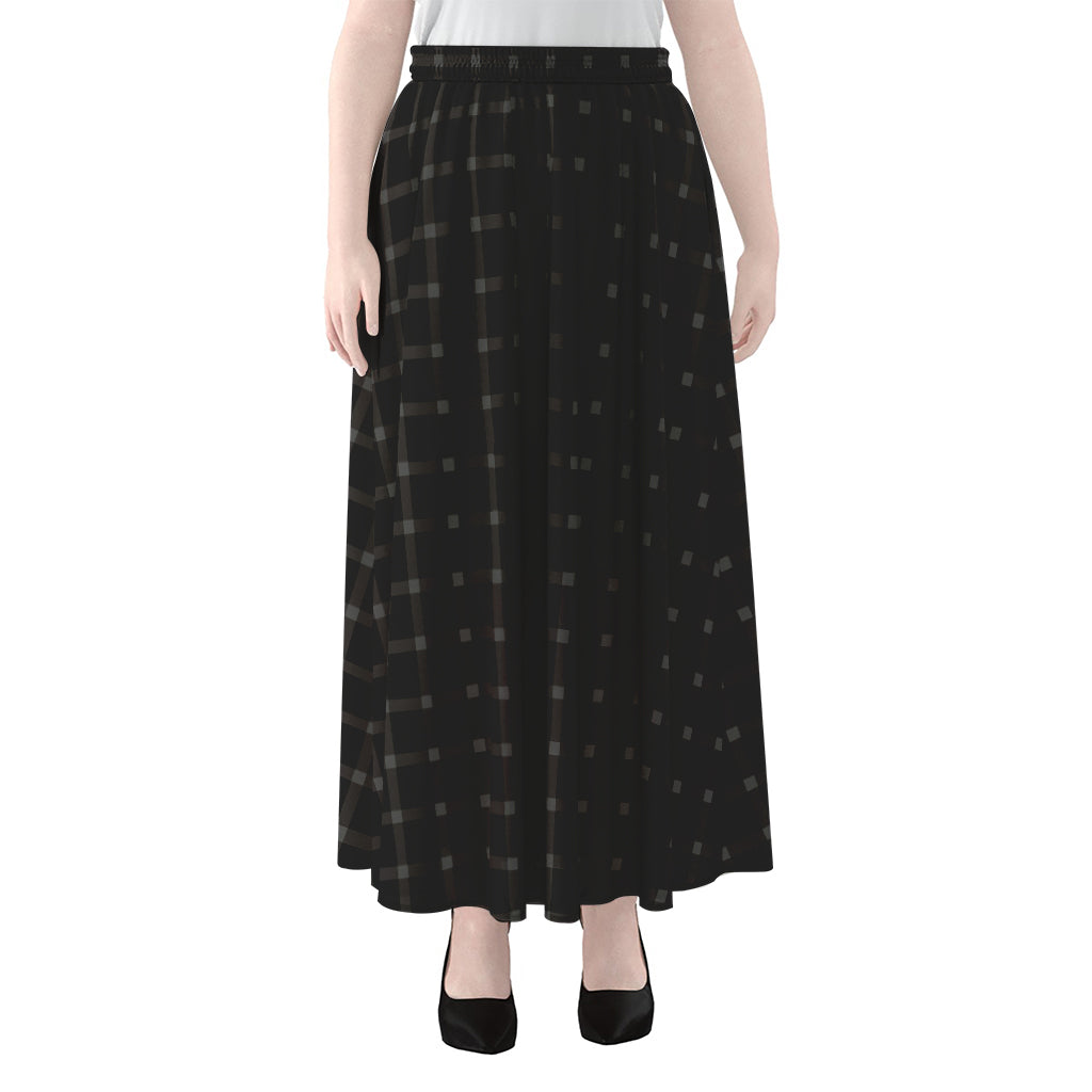 Black Tattersall Pattern Print Chiffon Maxi Skirt