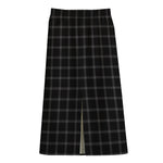 Black Tattersall Pattern Print Cotton Front Slit Maxi Skirt