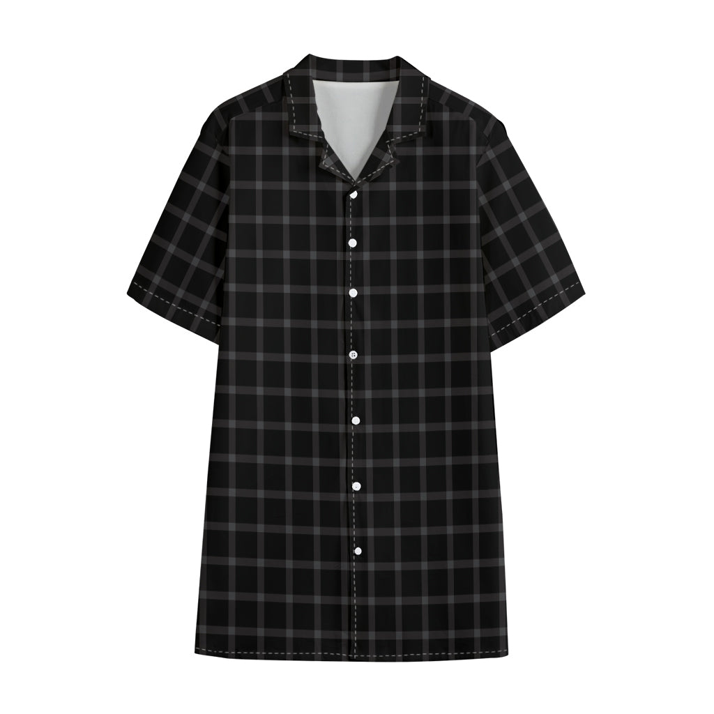 Black Tattersall Pattern Print Cotton Hawaiian Shirt