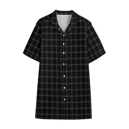 Black Tattersall Pattern Print Cotton Hawaiian Shirt