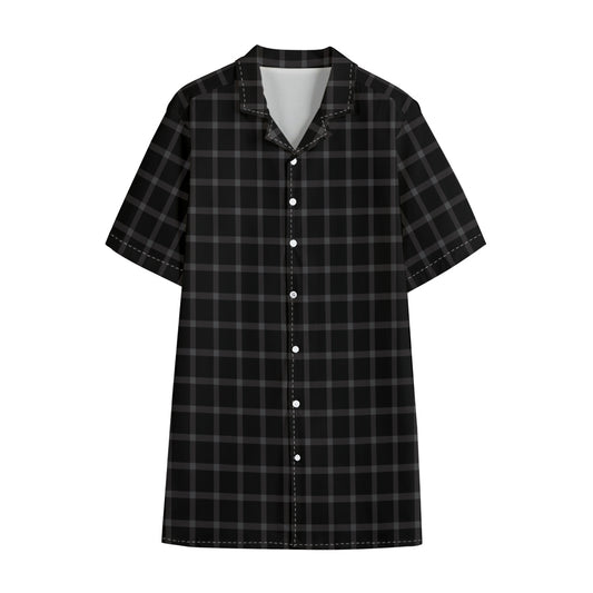 Black Tattersall Pattern Print Cotton Hawaiian Shirt