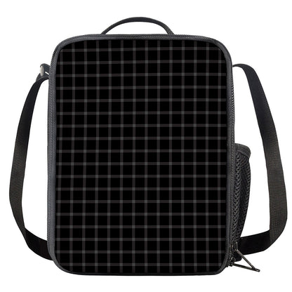 Black Tattersall Pattern Print Crossbody Lunch Bag