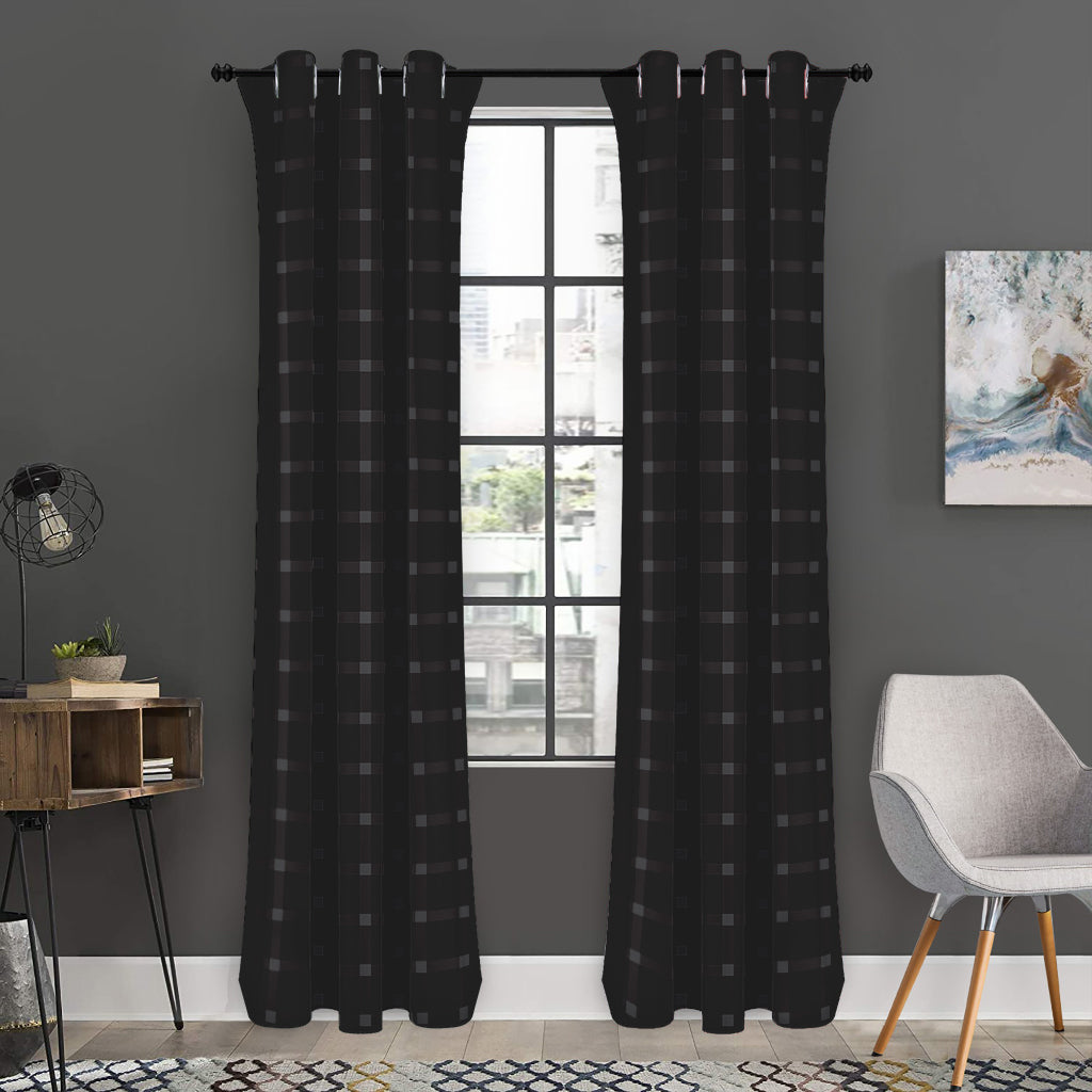 Black Tattersall Pattern Print Curtain