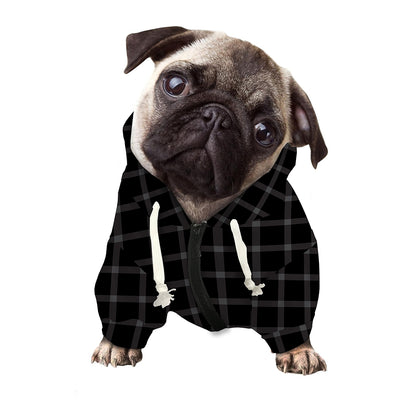Black Tattersall Pattern Print Dog Zip Up Hoodie