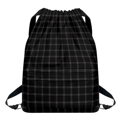 Black Tattersall Pattern Print Drawstring Backpack
